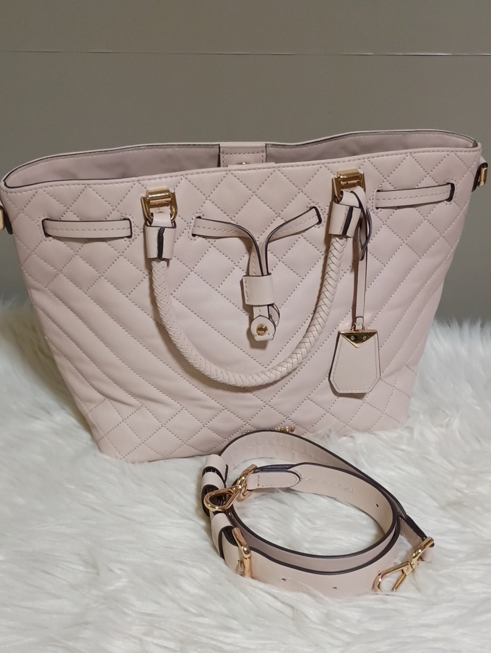 Michael kors quilted leather satchel in light pink
